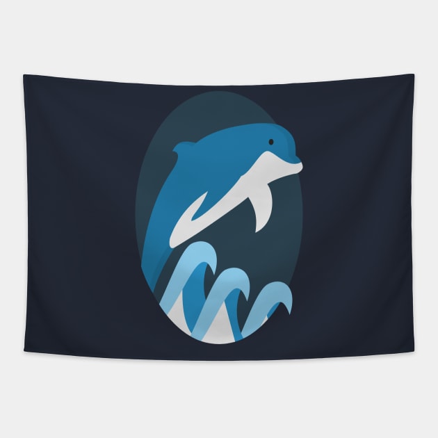 dolphin blue sea wave Tapestry by dablohotaka