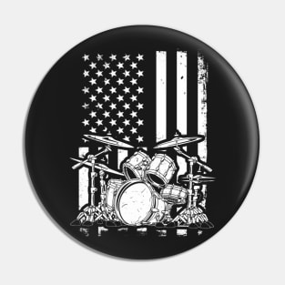 Drum Kit American Flag Drummer Musician Pin