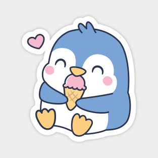 Cute Little Blue Penguin Loves Ice Cream Magnet