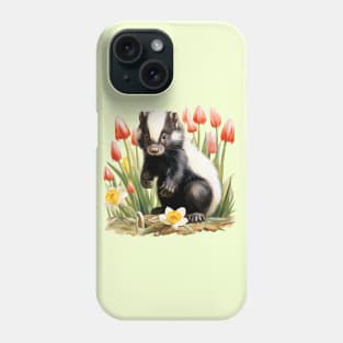 Cute Skunk with Tulips Phone Case