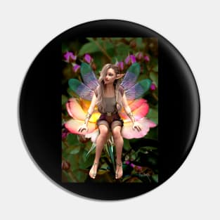 Fairy sitting on white and red rose Pin