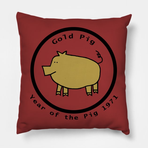 1971 Year of the Gold Pig Pillow by ellenhenryart