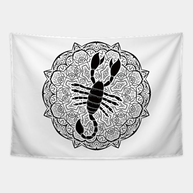 Scorpio Mandala Zodiac in Black and White Tapestry by Serbyk