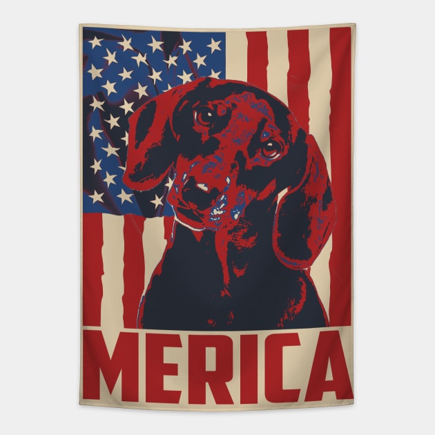 Dachshund Merica 4th Of July Tapestry by mia_me