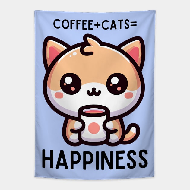 Coffee Plus Cats is Happiness Tapestry by Mey Designs