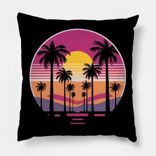 80s Vaporwave Palm Trees Sunset aesthetic Pillow