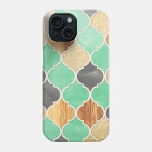 Charcoal, Mint, Wood & Gold Moroccan Pattern Phone Case