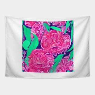 Retro pink, purple and green flowers and leaves Tapestry