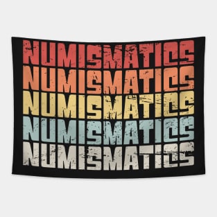 Retro 70s NUMISMATICS Text Tapestry