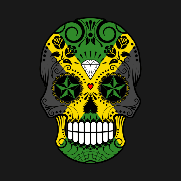 Jamaican Flag Sugar Skull with Roses by jeffbartels