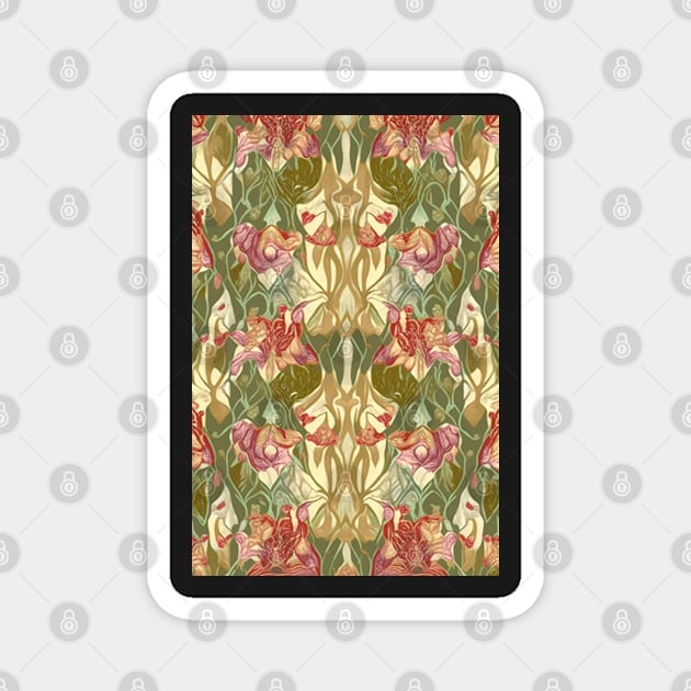 Floral Garden Botanical Print with Rose Iris Magnet by FloralFancy