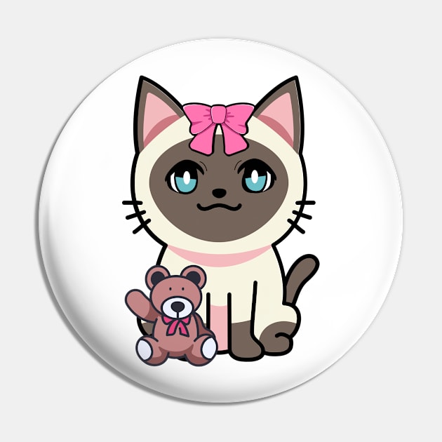 Funny Siamese cat is holding a teddy bear Pin by Pet Station