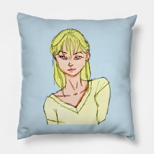 Pretty Blonde Hair Girl With Blue Eyes and a Smile Pillow
