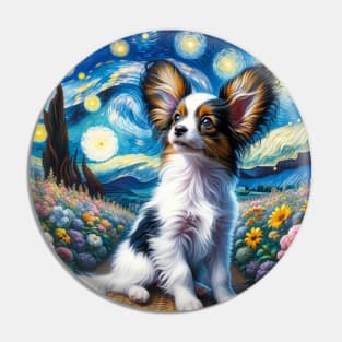 Starry Papillon Portrait - Dog Portrait Pin