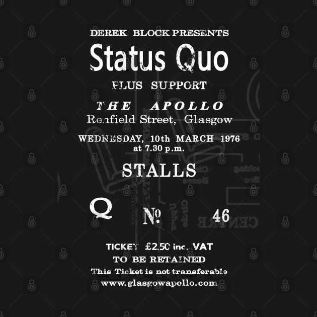 Status Quo 10th of March 1976 Glasgow Apollo UK Tour Ticket Repro by RockitTees