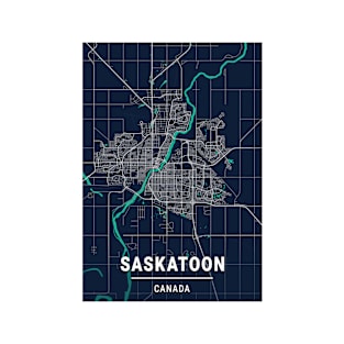 Saskatoon Blue Dark Color City Map T-Shirt