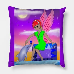 Sapphire fairy and dolphin friend Pillow