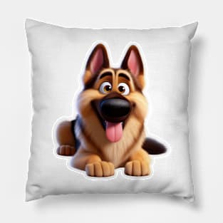 German Shepherd sitting down cartoon Pillow