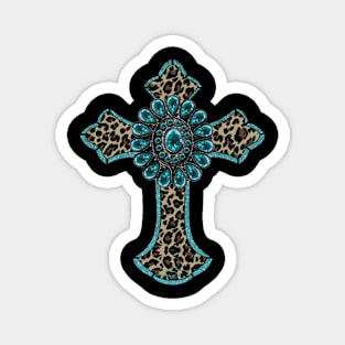 Turquoise Leopard Cross Magnet