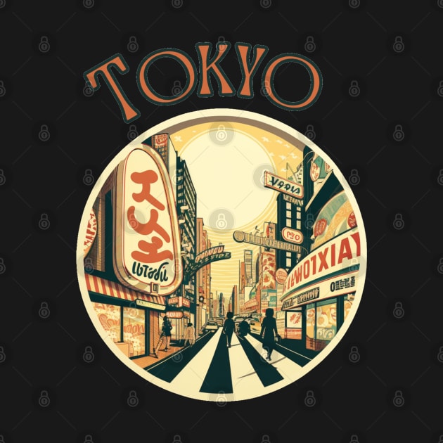 Tokyo Japan Retro Vintage Neon streetscape by stickercuffs