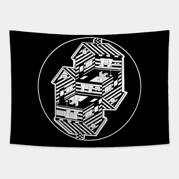 Twisted home black & white version Tapestry by Asky_Pratama