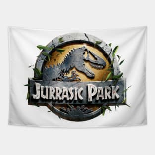 Jurrasic Park logo engraved in stone Tapestry