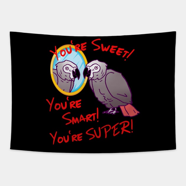 Daily Attitude Affirmations African Grey Parrot Image Tapestry by Einstein Parrot