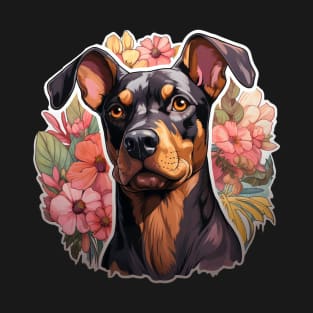 Doberman  Dog Vintage Floral T-Shirt