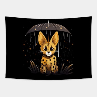 Serval Rainy Day With Umbrella Tapestry