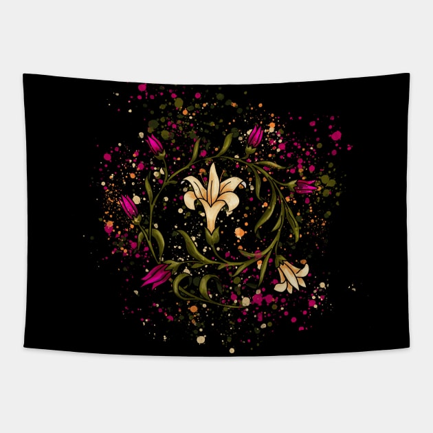 Lilies decorative art, victorian style ornamental flower Tapestry by NadiaChevrel