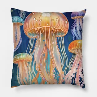 Gustav Klimt's Ethereal Dance: Inspired Jellyfish Illustration Pillow