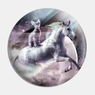 Rainbow Galaxy Cat Riding Unicorn In Space Pin