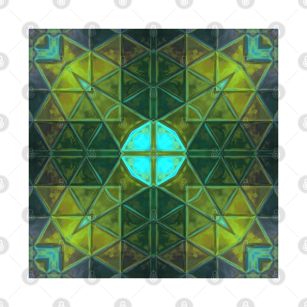 Mosaic Kaleidoscope Square Yellow and Teal by WormholeOrbital