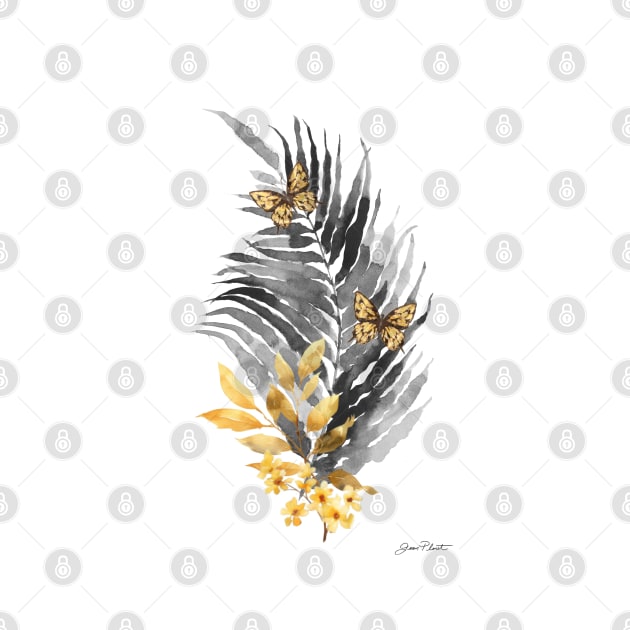 Gold And Black Botanicals C by Jean Plout Designs