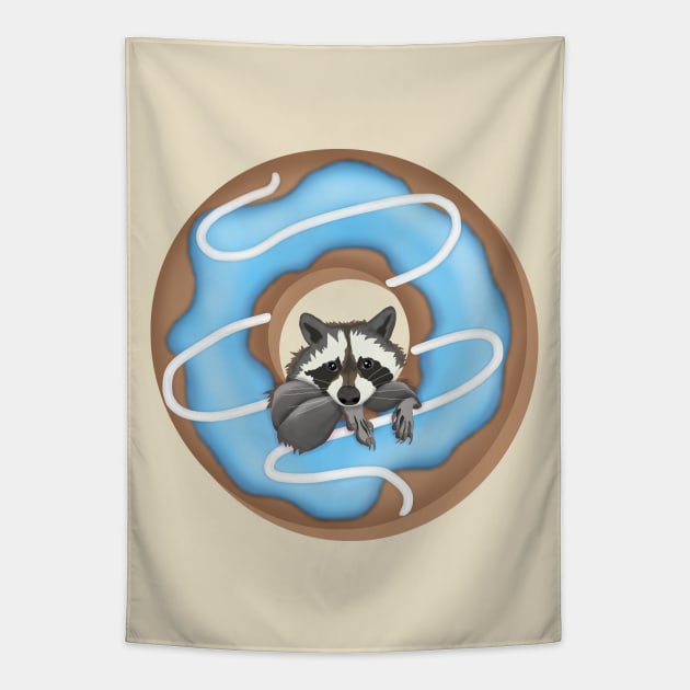 Cute raccoon and Yummy donut Tapestry by KateQR