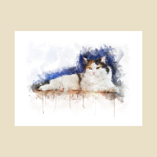 Watercolor Illustration of a Calico Cat by diplikaya