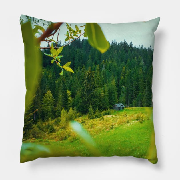 cottage in the woods Pillow by psychoshadow