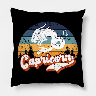 Capricorn Zodiac Sign - Distressed Retro Sunset Pillow