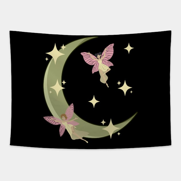 Fairycore Aesthetic Fairy Crescent Moon Fairies Tapestry by Alex21