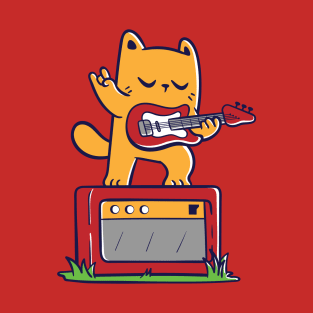 Cat and Electric Guitar T-Shirt