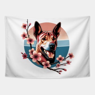 Thai Ridgeback Revels in Spring Cherry Blossoms Tapestry