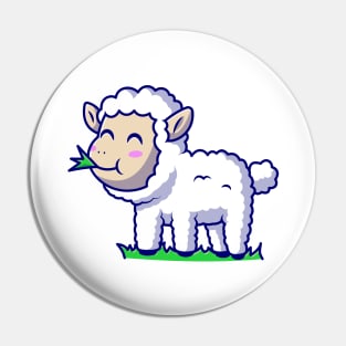 Cute Sheep Eating Grass Cartoon Vector Icon Illustration Pin