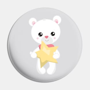 Cute Bear, White Bear, Teddy Bear, Baby Bear, Star Pin