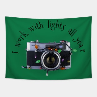 Christmas Lights Vintage Camera - Work With Lights - Black Text Tapestry