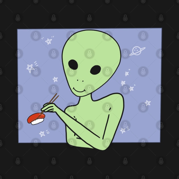 Alien Eating Sushi Meme Funny UFO ET Anime Logo by Marinaaa010