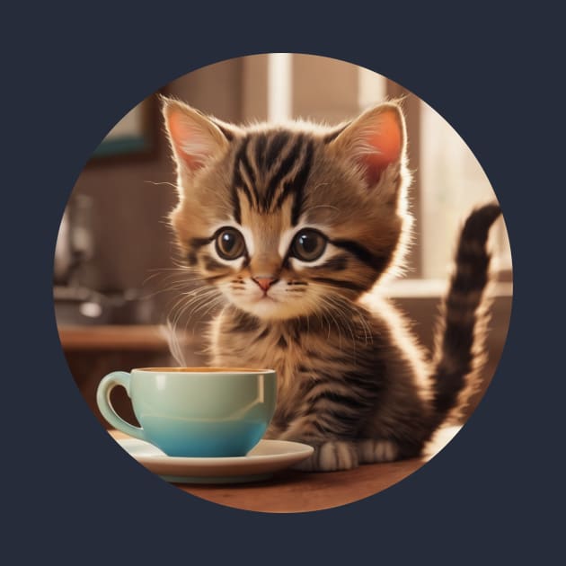 Cute Stripey Kitten With a Cup of Coffee by Cre8tiveSpirit