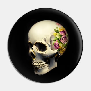 Black and White Rose Sugar Skull Pin