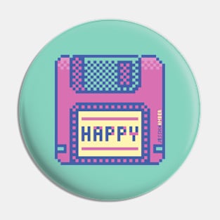 Happy Geek Pink Retro Floppy Disk Pixel Art Pin