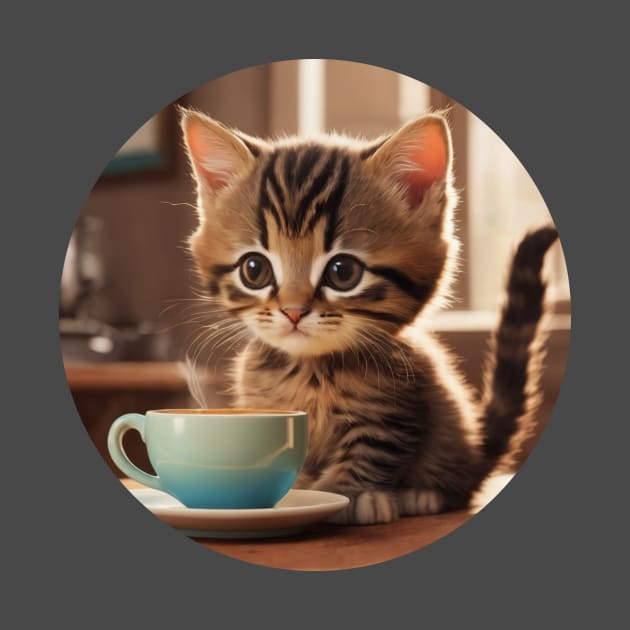 Cute Stripey Kitten With a Cup of Coffee by Cre8tiveSpirit