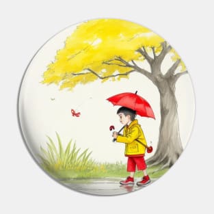 kid playing in water puddles. Pin